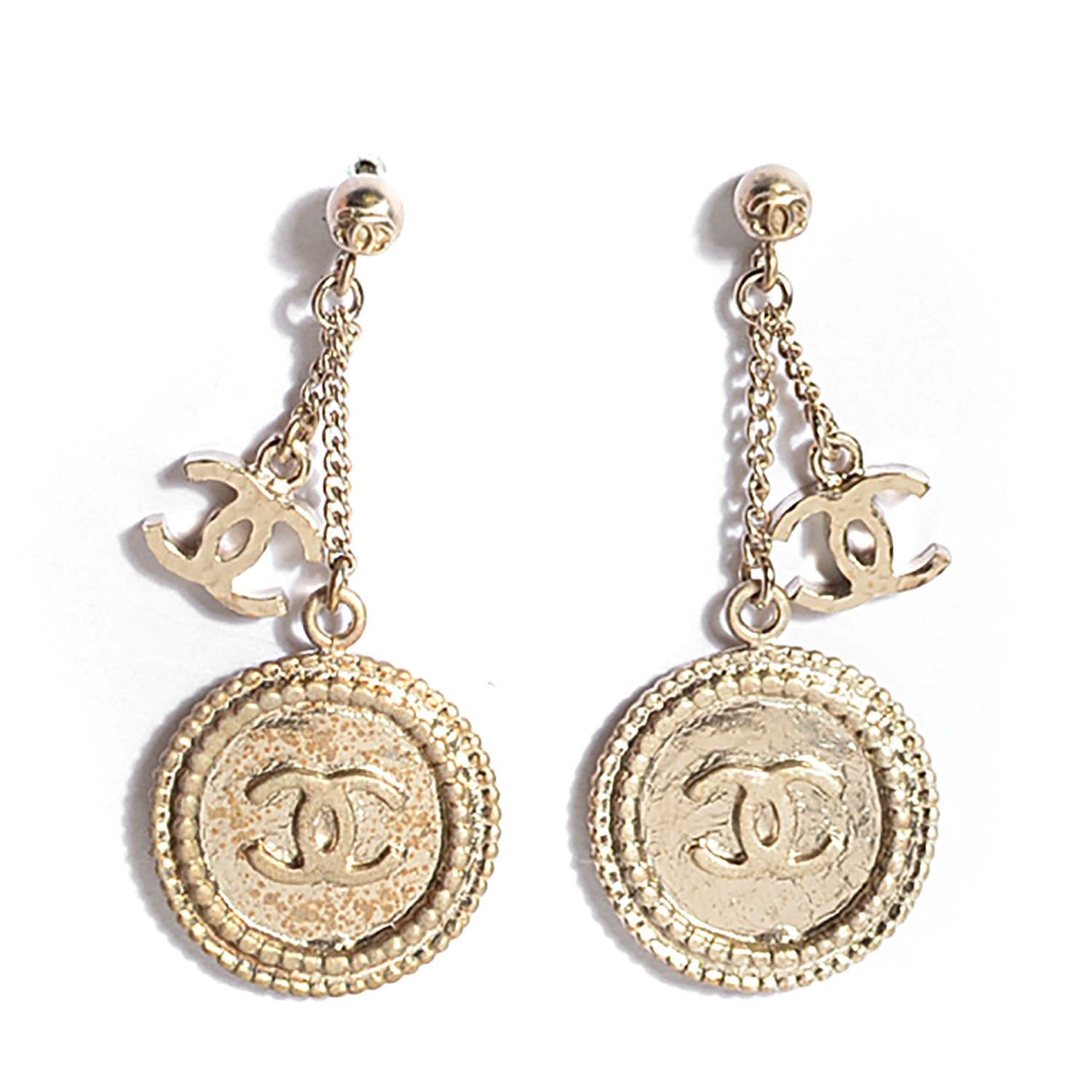 Chanel Hammered CC Dangle Earrings Gold 1 of 4
