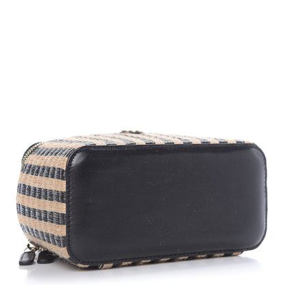 Chanel Raffia Jute Striped Small Vanity Case With Chain Black Beige 4 of 9