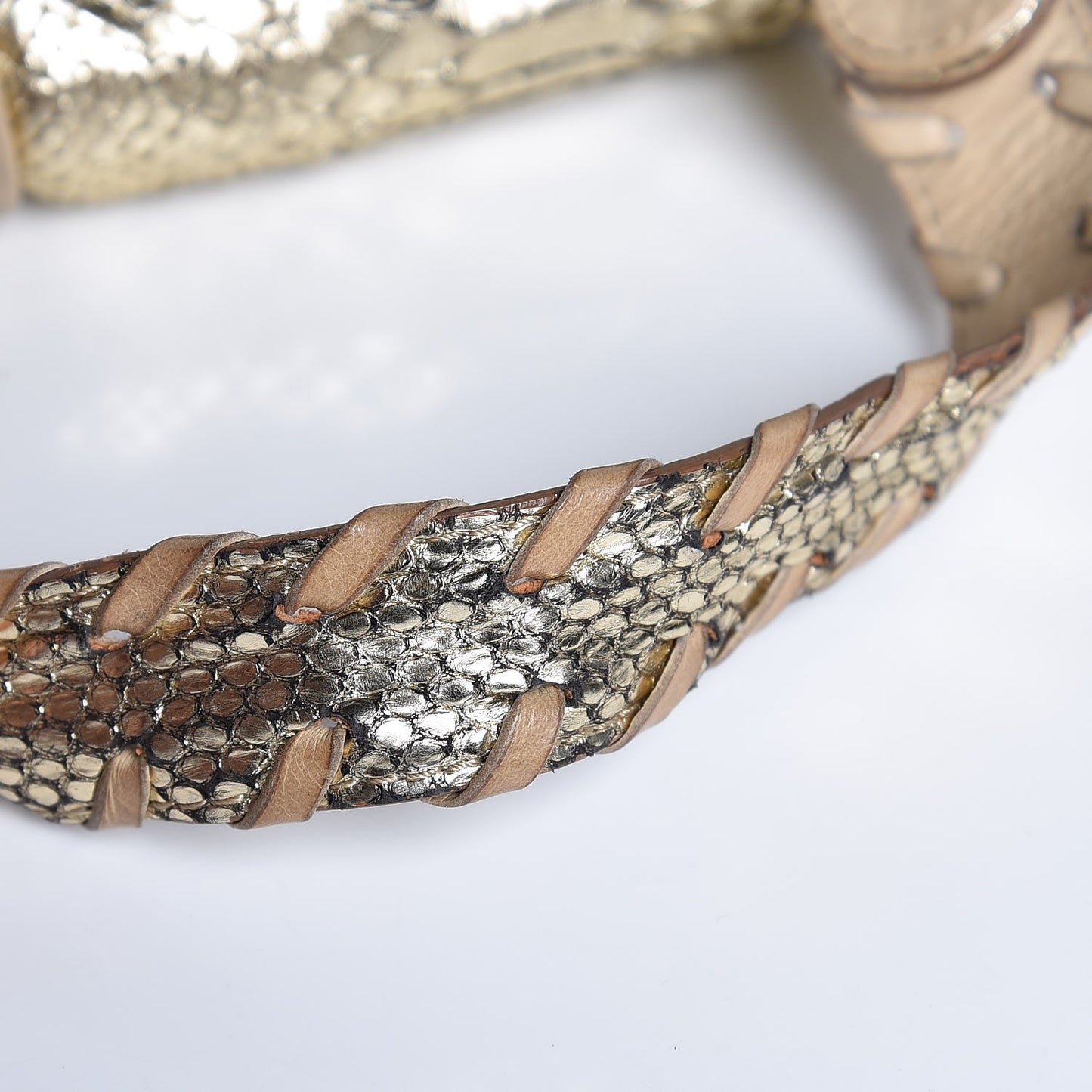 Metallic Python Calfskin Silverado Shoulder Bag Silver Beige