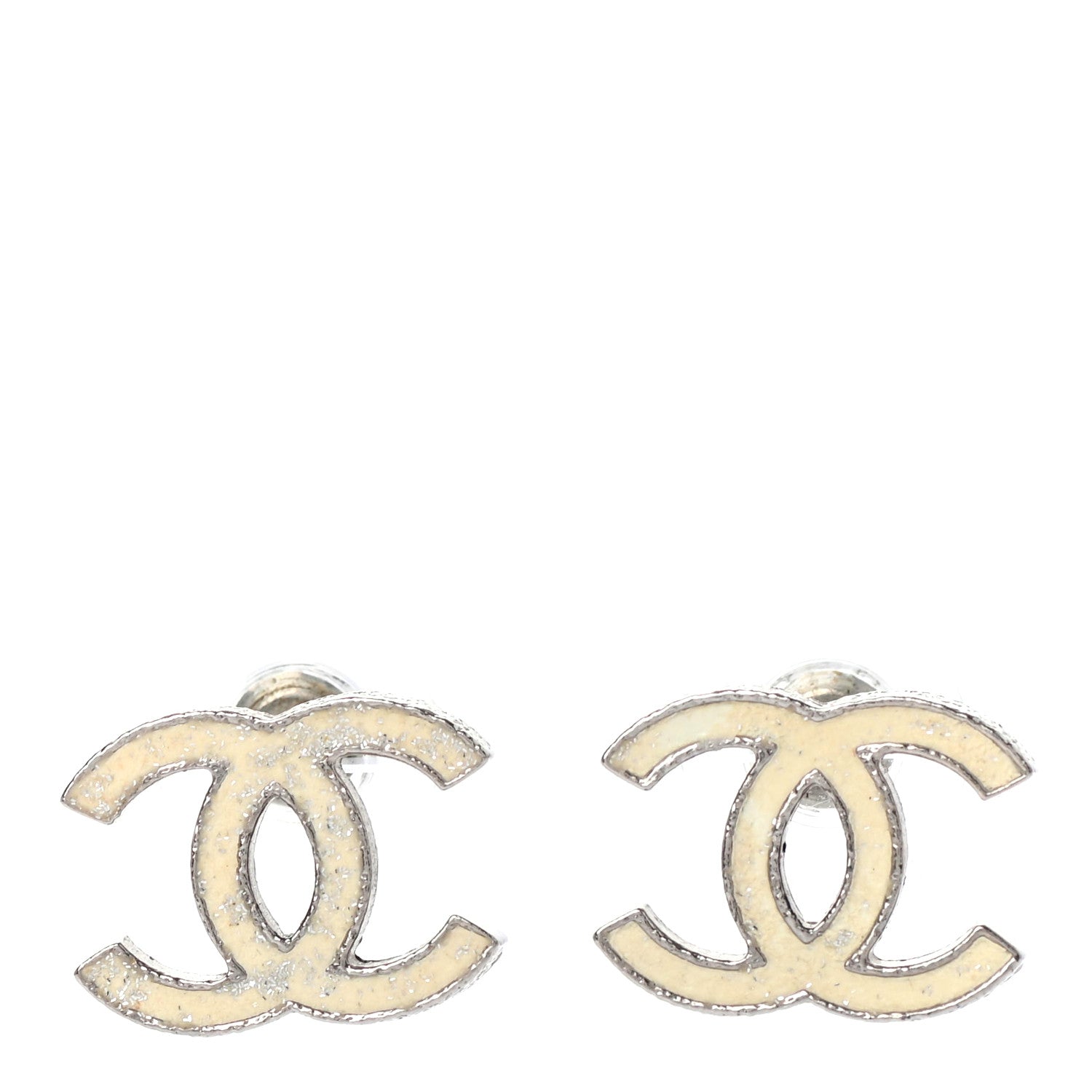 Chanel Glitter Enamel CC Earrings Beige 1 of 4