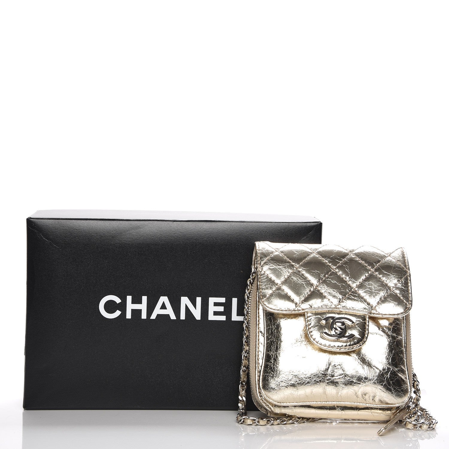 Chanel Crackled Aged Calfskin Mini Crossbody Flap Gold 8 of 8