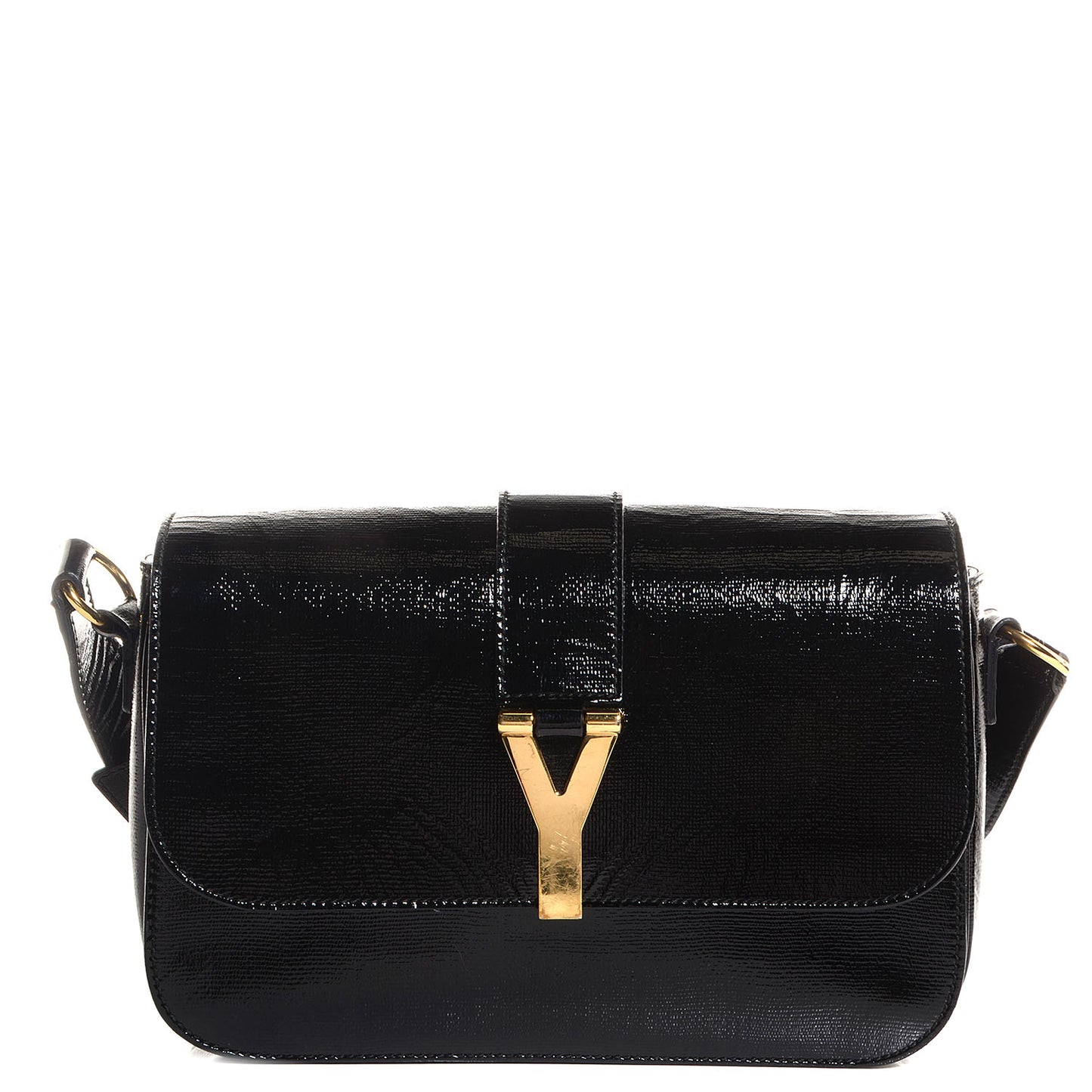 Textured Patent Large ChYc Flap Bag Black