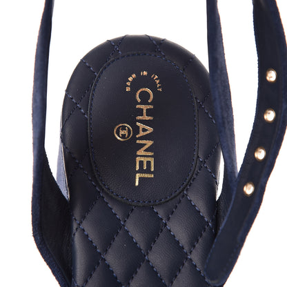Chanel Suede Calfskin Platform Wedge Sandals 37.5 Blue 5 of 9