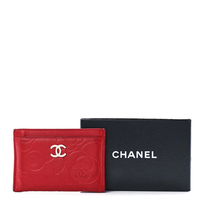 Chanel Lambskin Camellia Embossed Card Holder Red 12 of 12