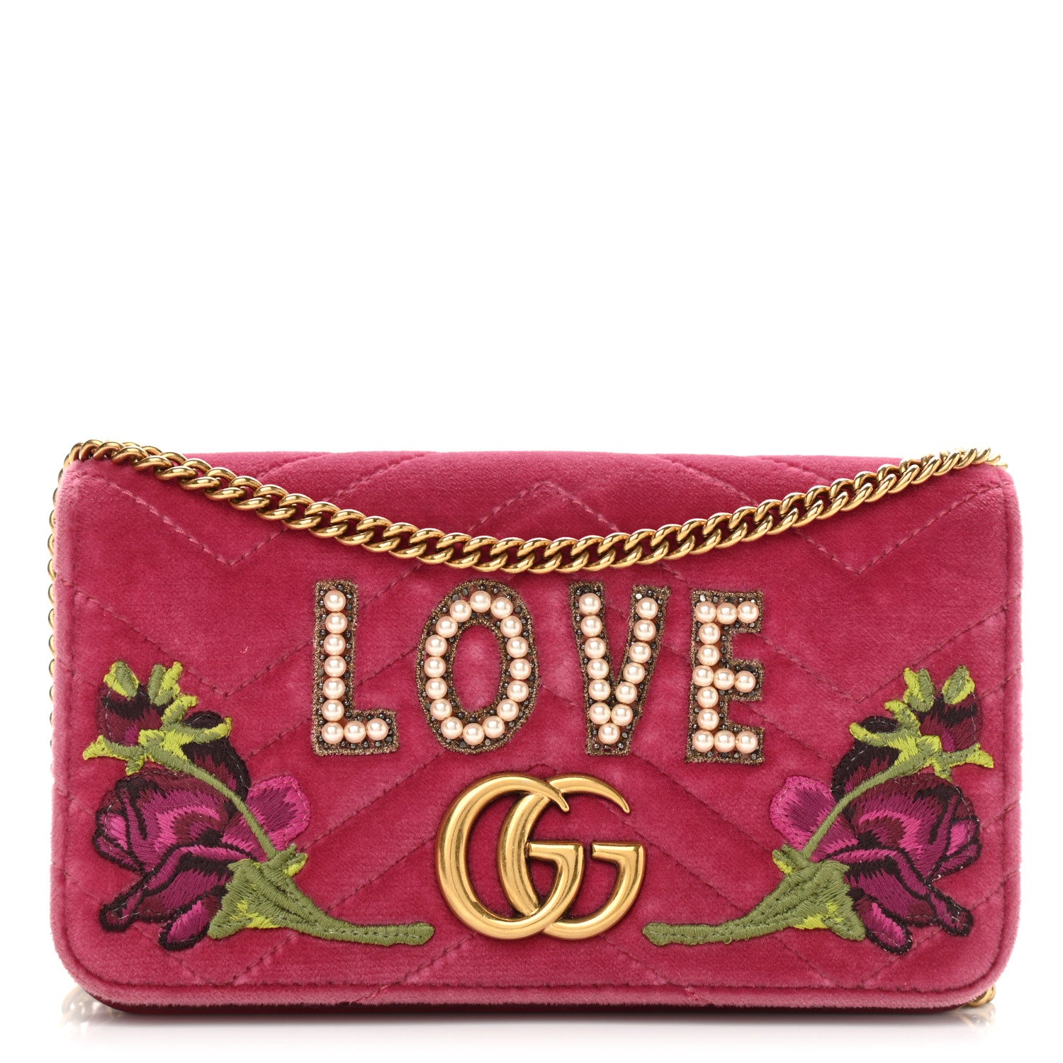 Gucci Velvet Matelasse Love Embroidered GG Marmont Mini Bag Light Raspberry Rose 1 of 11