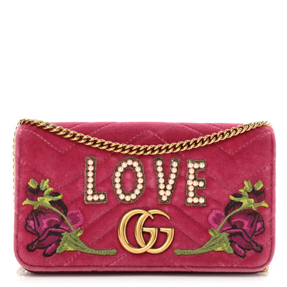 Gucci Velvet Matelasse Love Embroidered GG Marmont Mini Bag Light Raspberry Rose 1 of 11