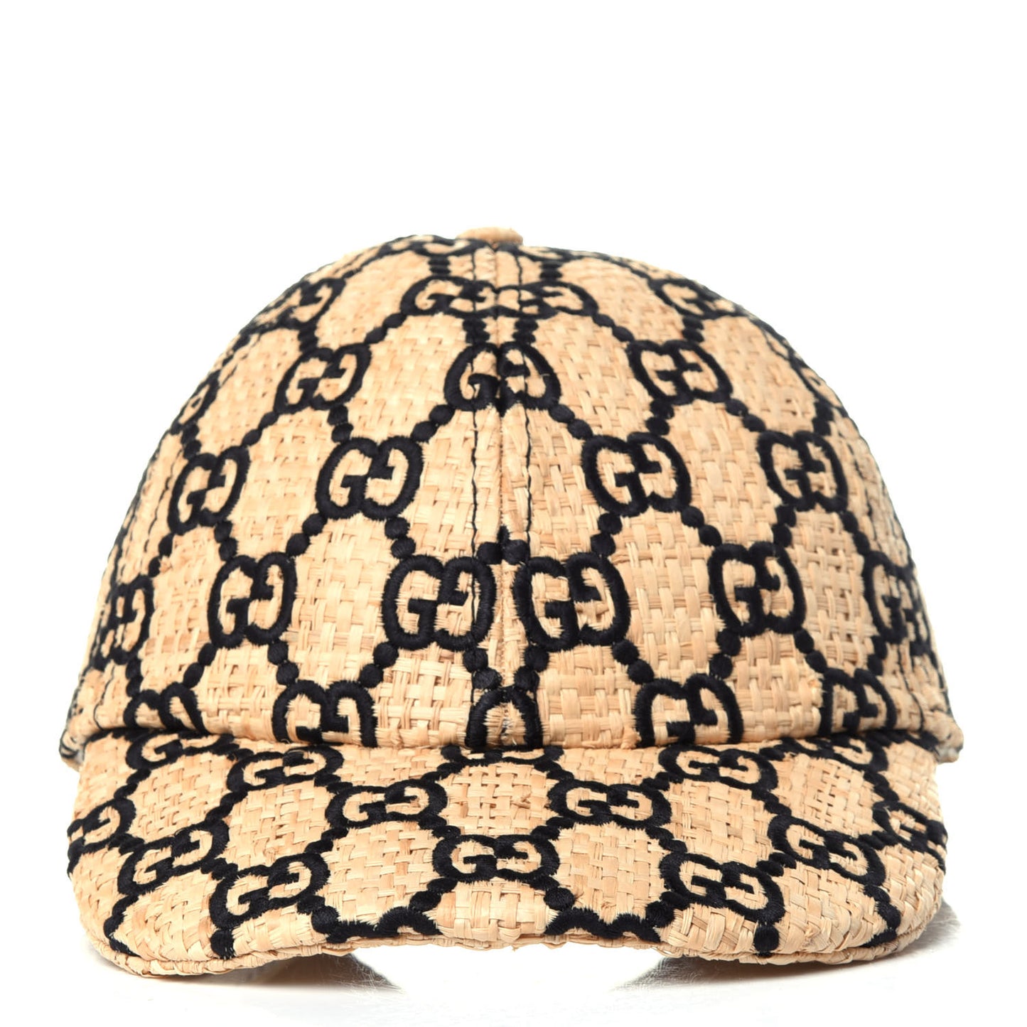 Raffia GG Monogram Elaphe Embroidered Aisha Baseball Hat M Ivory Black