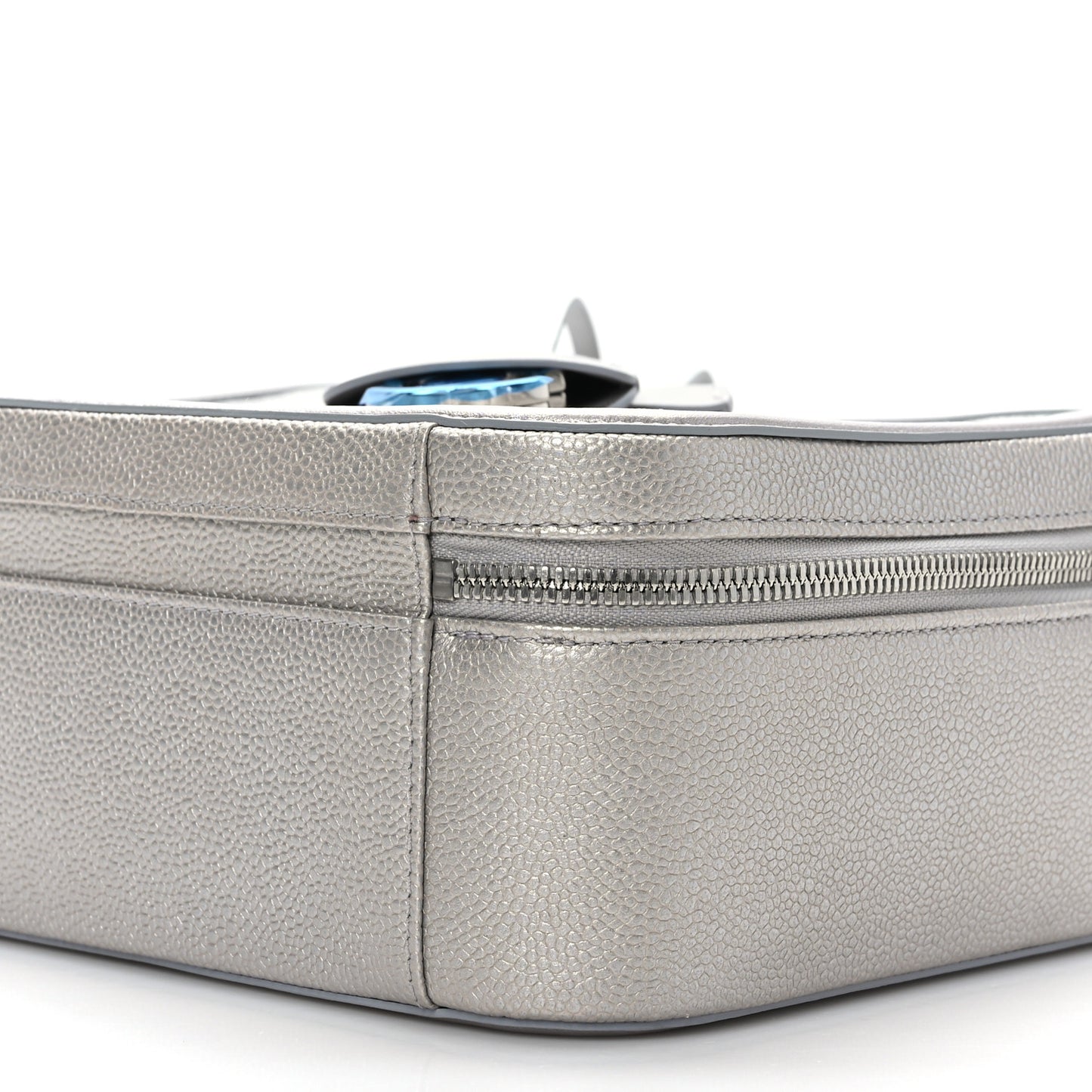 Metallic Caviar Quilted Large CC Filigree Vanity Case Silver