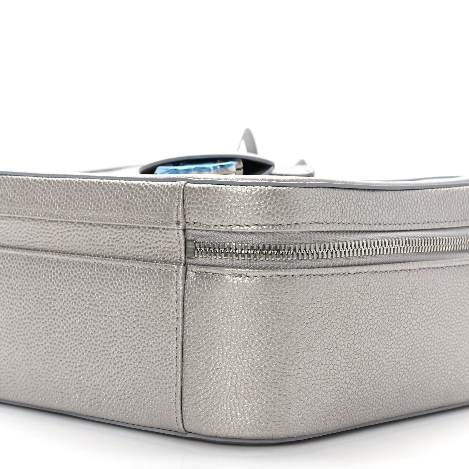 Chanel Metallic Caviar Quilted Large CC Filigree Vanity Case Silver 10 of 10