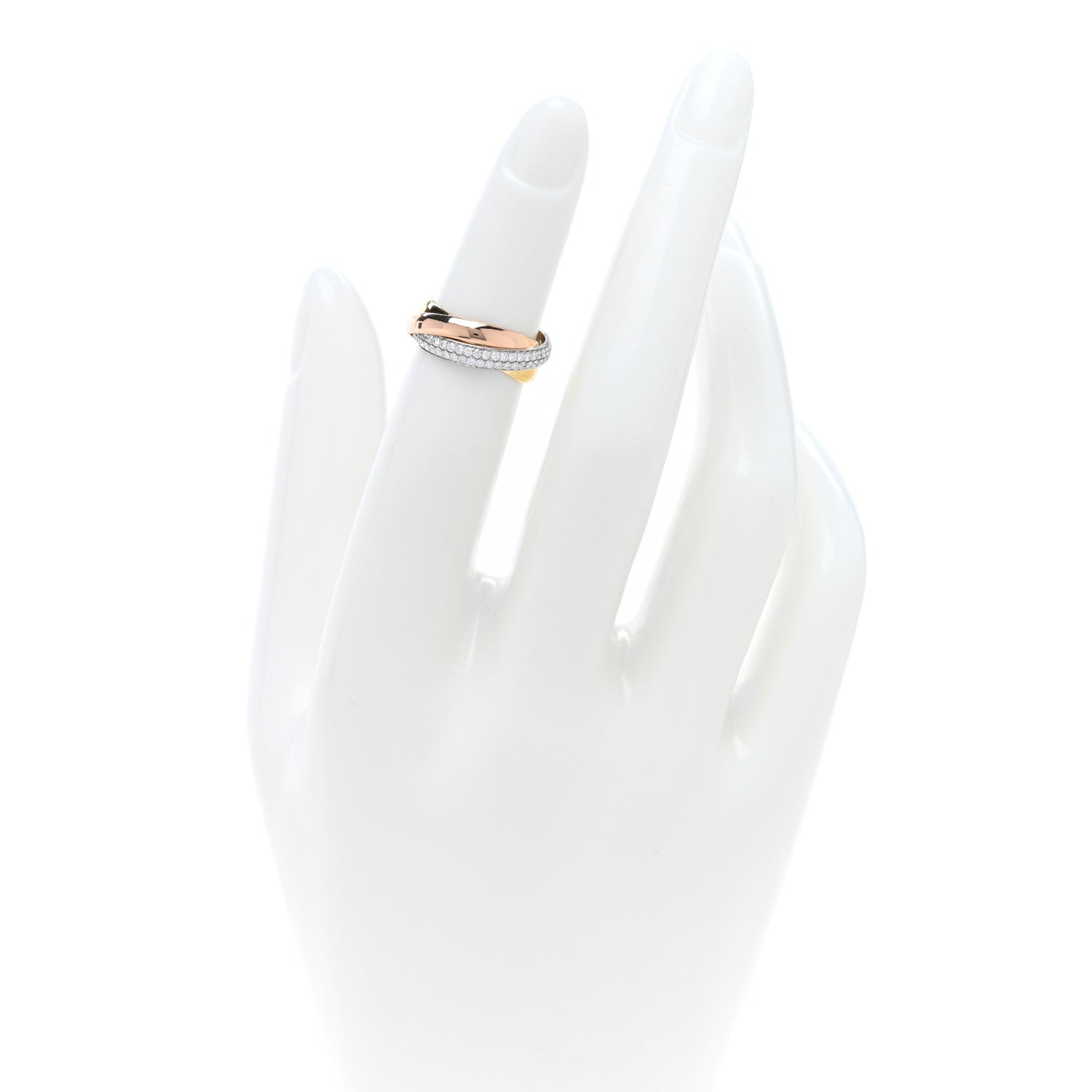 Cartier 18K White Yellow Pink Gold Diamond Small Trinity Paved Ring 46 3.75 2 of 5