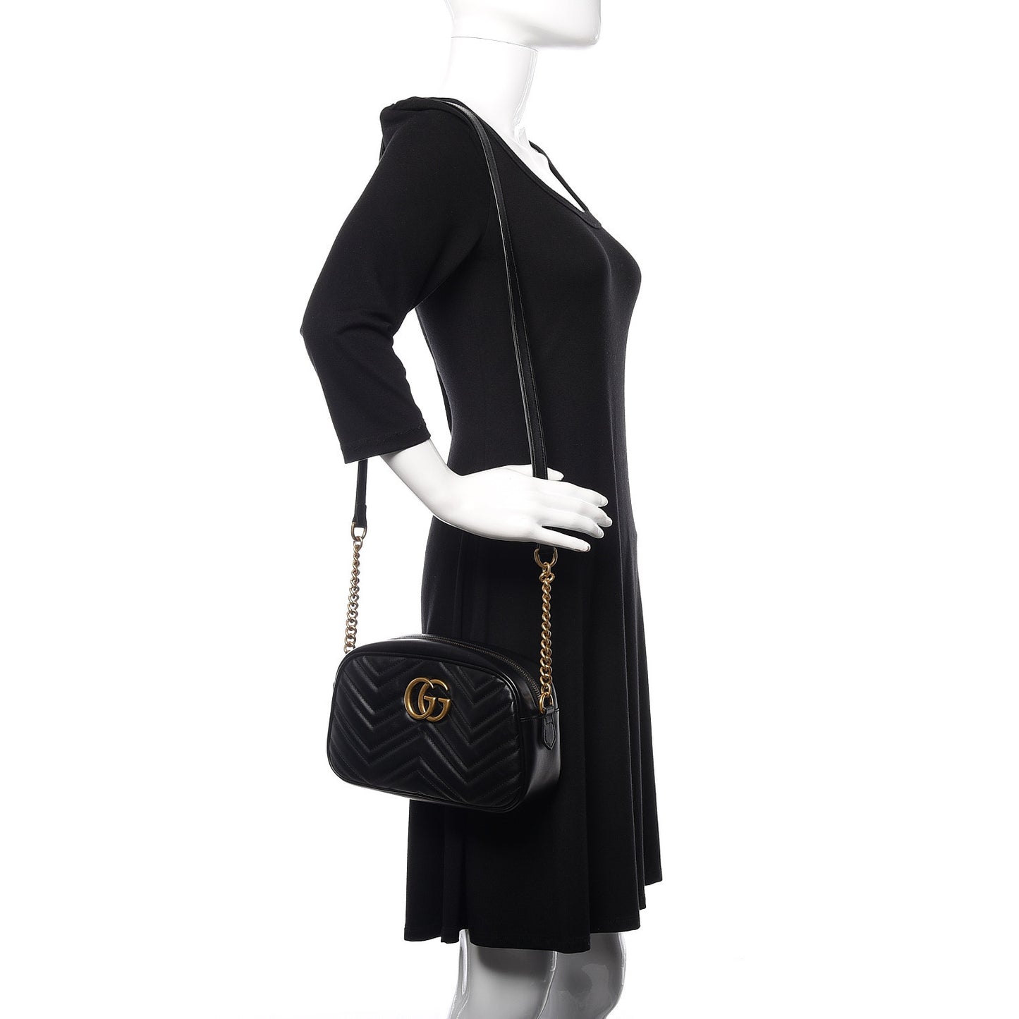 Calfskin Matelasse Small GG Marmont Chain Shoulder Bag Black