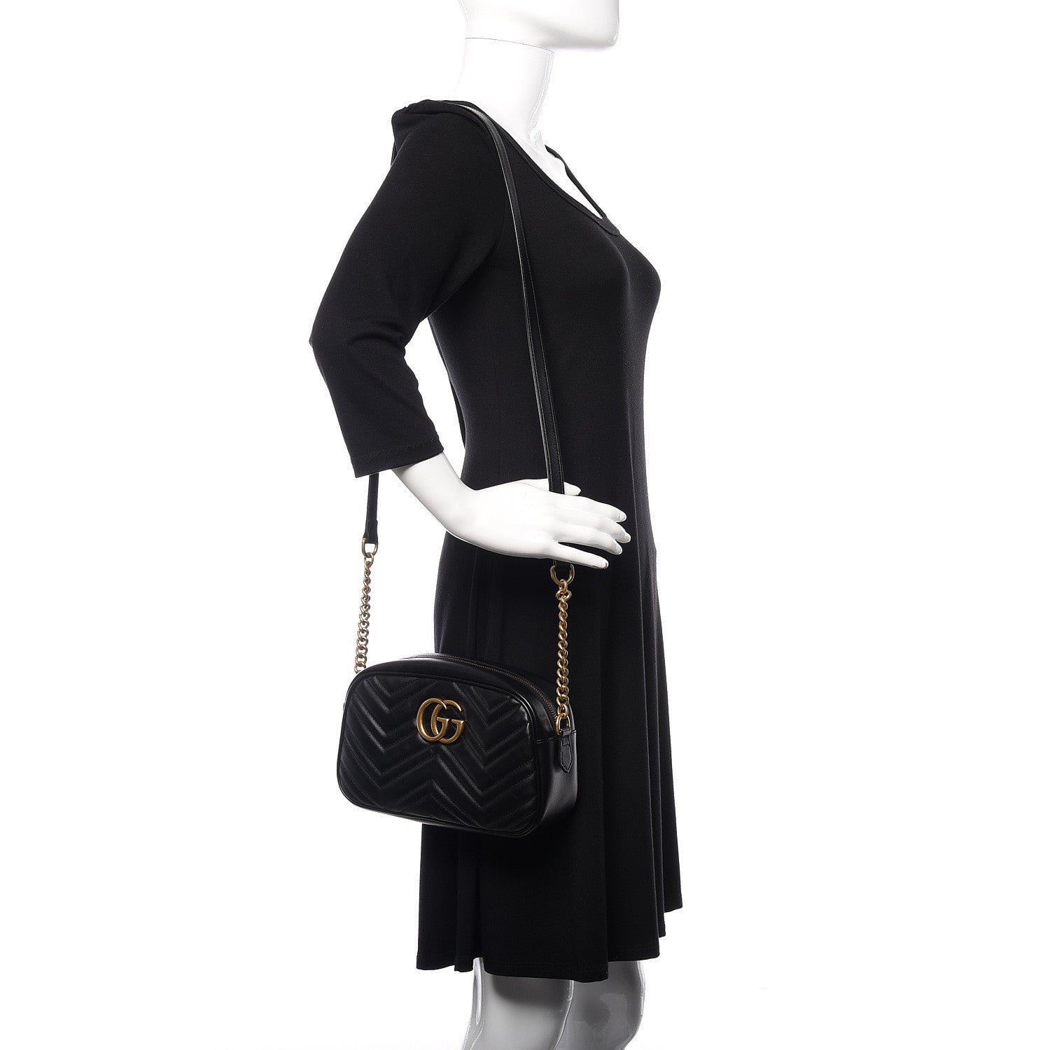 Gucci Calfskin Matelasse Small GG Marmont Chain Shoulder Bag Black 2 of 11