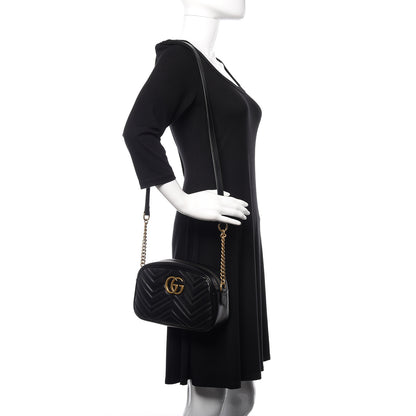 Gucci Calfskin Matelasse Small GG Marmont Chain Shoulder Bag Black 2 of 11