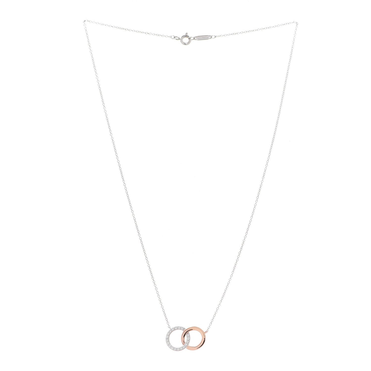 Tiffany 18K White Rose Gold Diamond Double Interlocking Circles Pendant Necklace 3 of 7