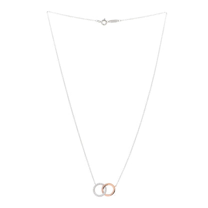 Tiffany 18K White Rose Gold Diamond Double Interlocking Circles Pendant Necklace 3 of 7