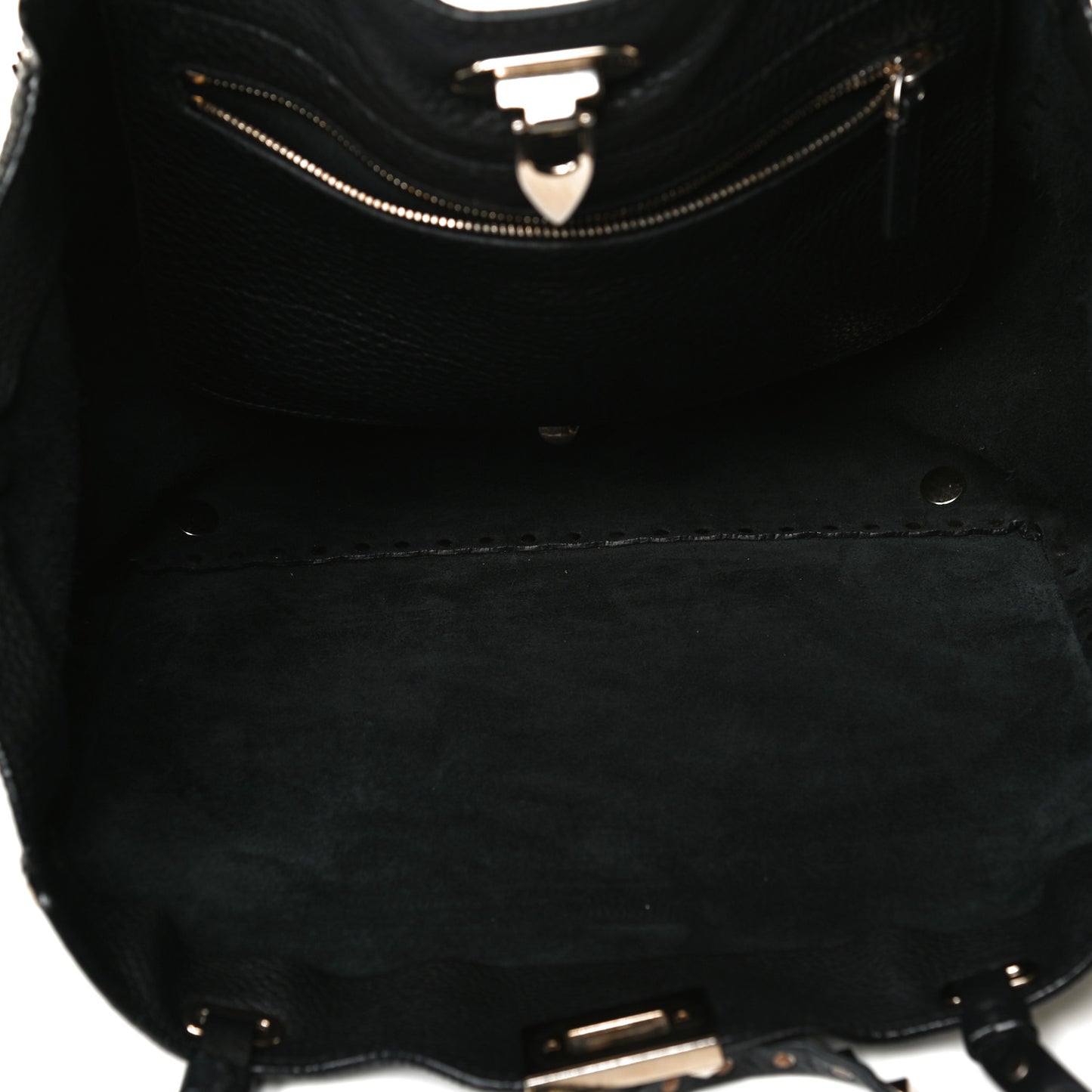 Pebbled Calfskin Medium Rockstud Tote Black