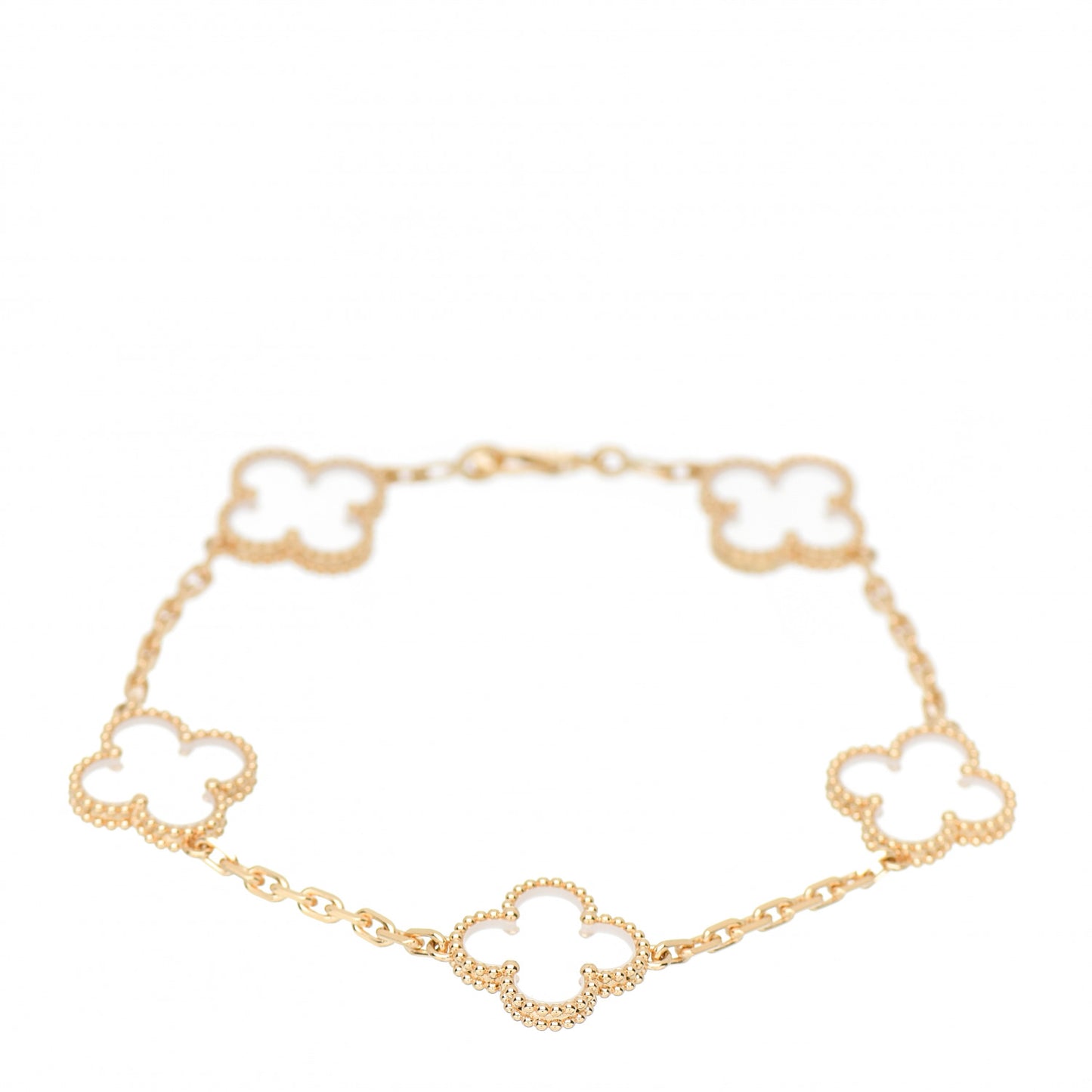 18K Yellow Gold Rock Crystal 5 Motifs Vintage Alhambra Bracelet
