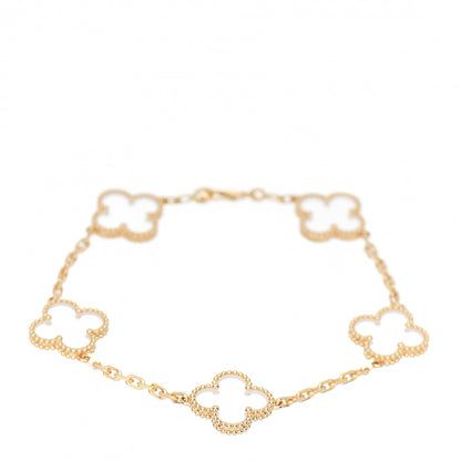 Van Cleef & Arpels 18K Yellow Gold Rock Crystal 5 Motifs Vintage Alhambra Bracelet 1 of 3