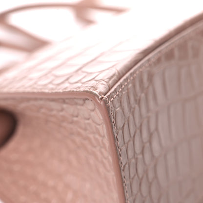 Balenciaga Shiny Calfskin Crocodile Embossed Small Hourglass Top Handle Bag Nude Beige 10 of 14