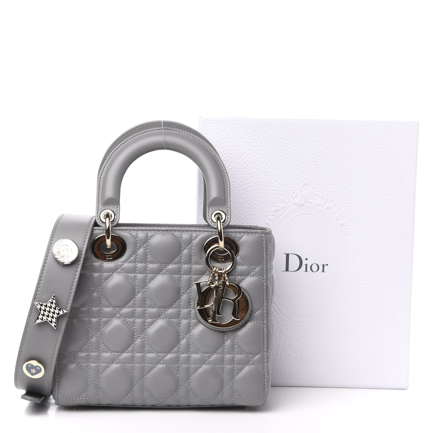 Christian Dior Lambskin Cannage Small Lucky Badges My Lady Dior Grey 13 of 13