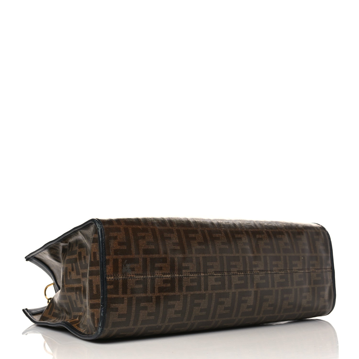 Fendi Glazed Fabric Vitello Century Plexiglass FF 1974 Stamp Patch Medium Runaway Shopper Tote Mogano Panna Black 4 of 12