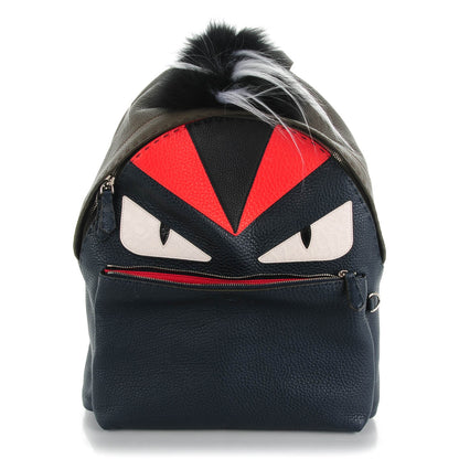 Fendi Cuoio Romano Selleria Crocodile Fox Fur Bi-Color Monster Eyes Backpack Blue 1 of 8