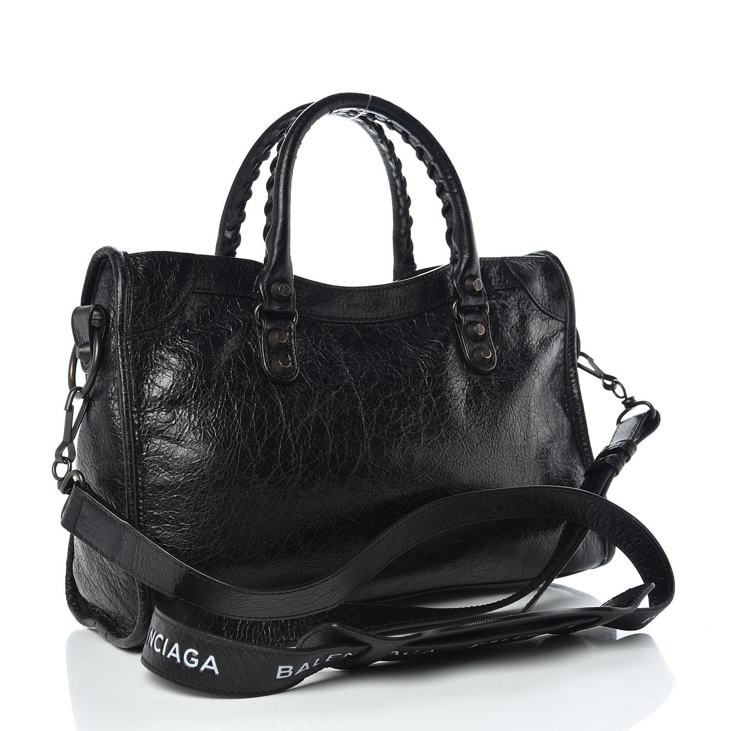 Balenciaga Agneau Classic Hardware S City Logo Strap Black White 3 of 15