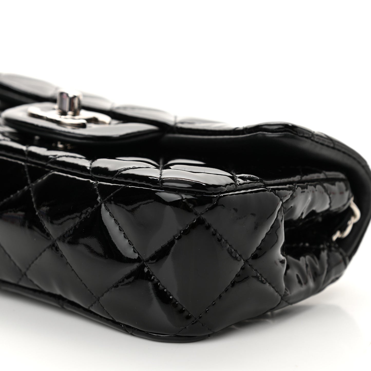 Patent Calfskin Quilted Extra Mini Rectangular Flap Black