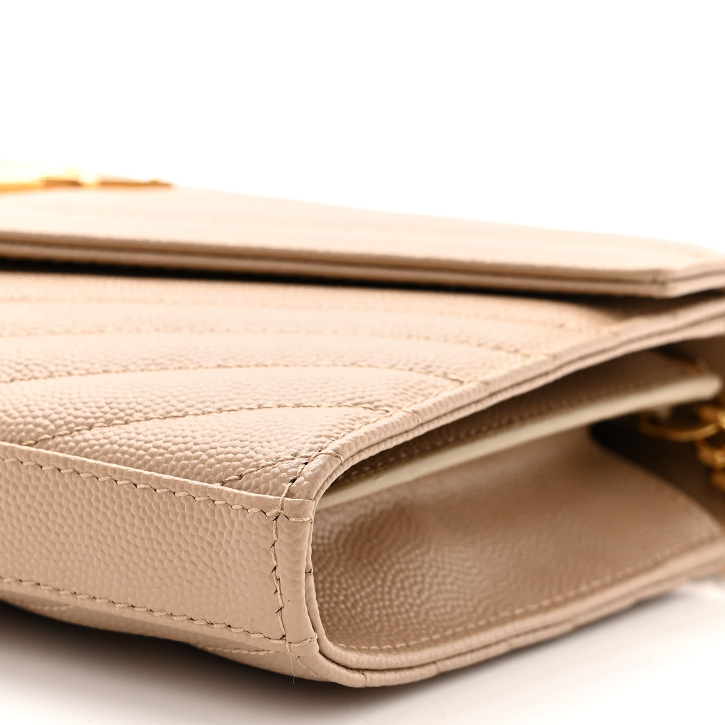 Grain De Poudre Matelasse Chevron Monogram Chain Wallet Dark Beige
