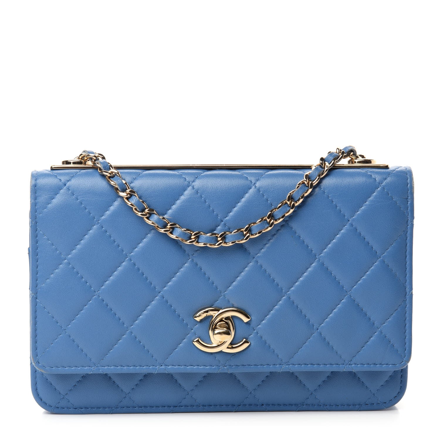 Chanel Lambskin Quilted Trendy CC Wallet On Chain WOC Blue 1 of 12