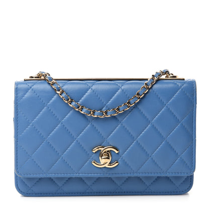 Chanel Lambskin Quilted Trendy CC Wallet On Chain WOC Blue 1 of 12