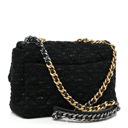 Chanel Tweed Quilted Large Chanel 19 Flap Black Navy Gold 3 of 8