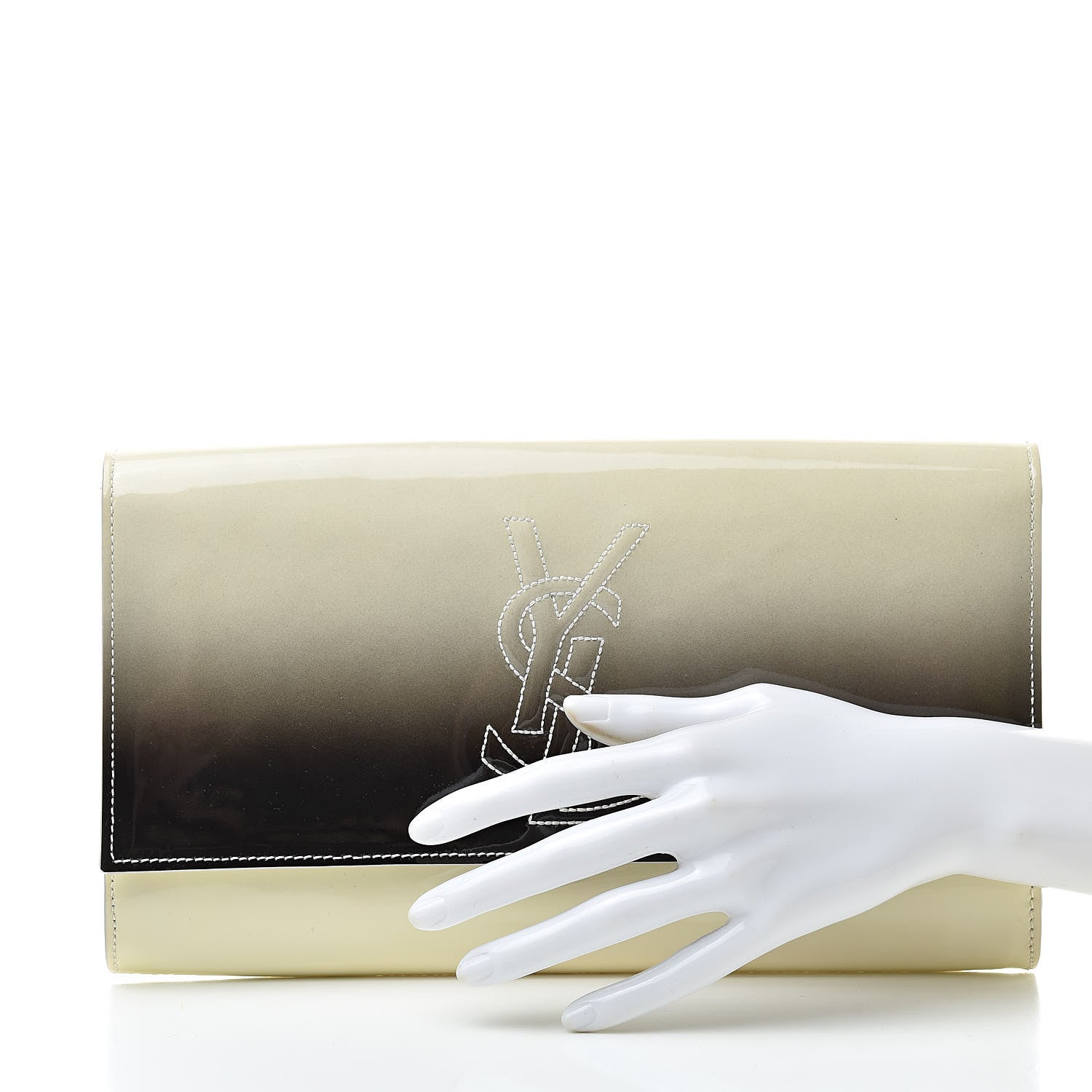 Saint Laurent Patent Calfskin Ombre Monogram Large Belle De Jour Clutch Ivory Black 2 of 10