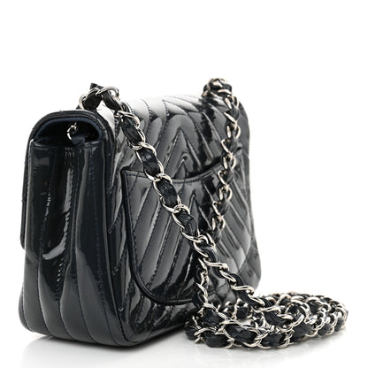 Chanel Patent Chevron Quilted Mini Square Flap Dark Blue 3 of 10