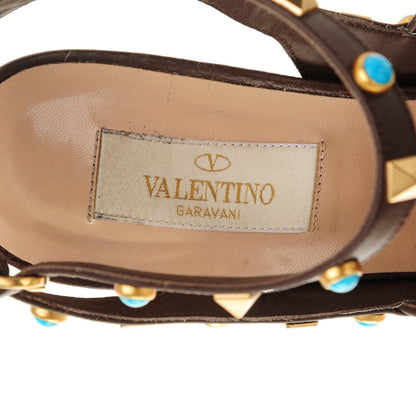 Valentino Garavani Pebbled Calfskin Turquoise Rockstud Rolling Ankle Strap 100mm Pumps 40 Cacao 5 of 8