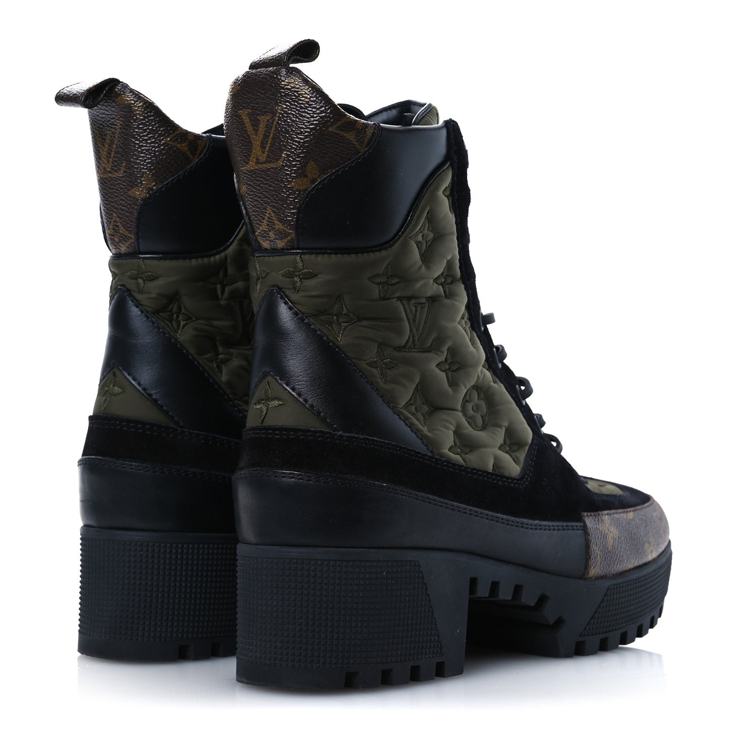 Nylon Embroidered Monogram Suede Laureate Platform Desert Boots 41 Kaki