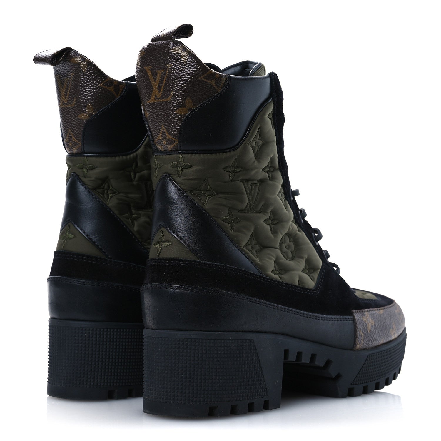 Louis Vuitton Nylon Embroidered Monogram Suede Laureate Platform Desert Boots 41 Kaki 5 of 10