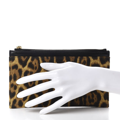 Saint Laurent Canvas Calfskin Leopard Monogram Bill Pouch Natural 2 of 8