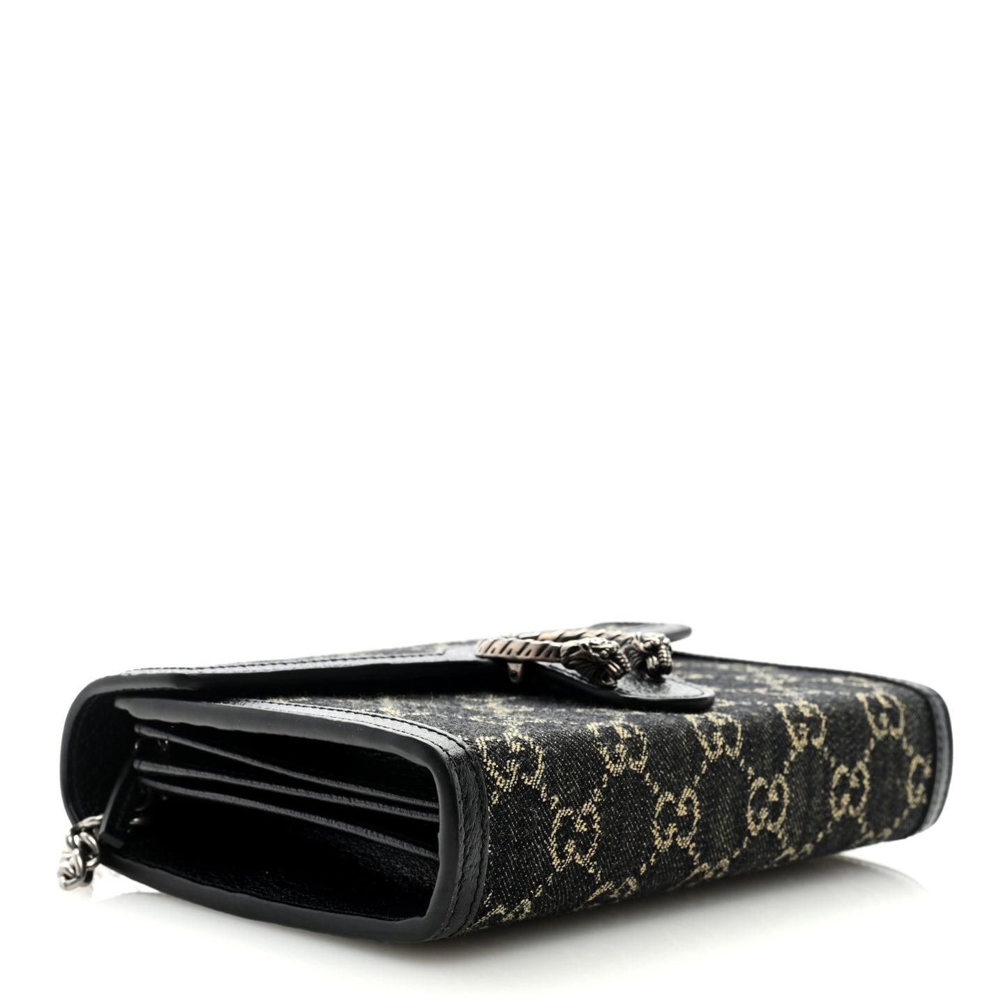 Jacquard Black Denim GG Monogram Mini Dionysus Chain Wallet Black Ivory