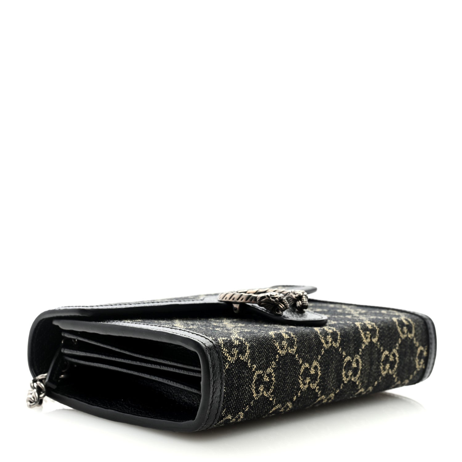 Gucci Jacquard Black Denim GG Monogram Mini Dionysus Chain Wallet Black Ivory 4 of 8