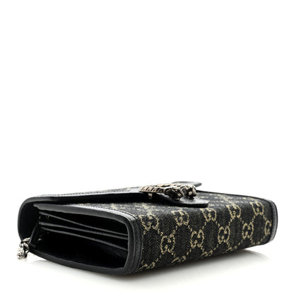 Gucci Jacquard Black Denim GG Monogram Mini Dionysus Chain Wallet Black Ivory 4 of 8