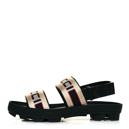 Gucci Nylon Cirano Lux Stripe Mens Cleat Sole Slingback Sandals 10 Ecru Poppy Black 1 of 8