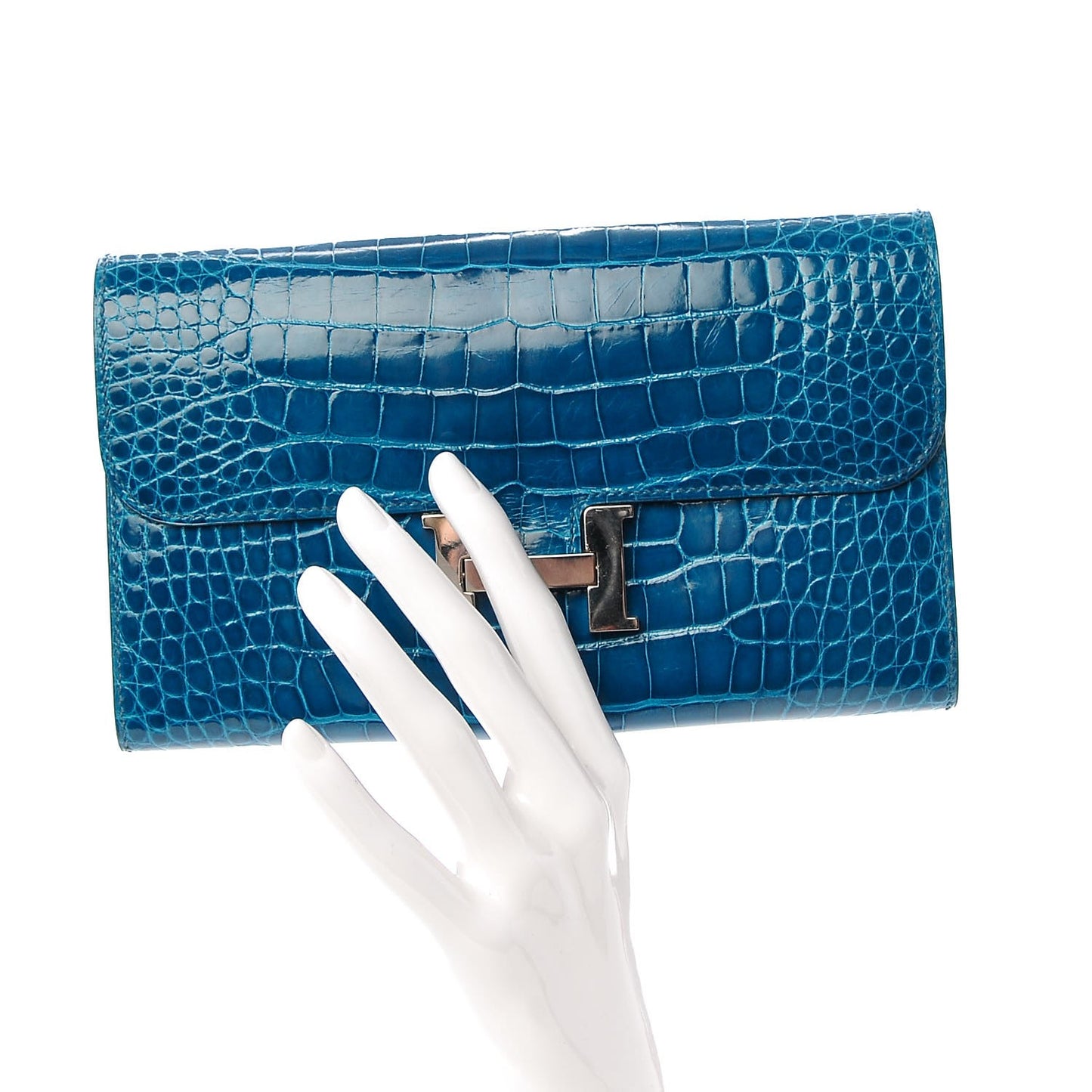 Shiny Alligator Constance Wallet Bleu Izmir