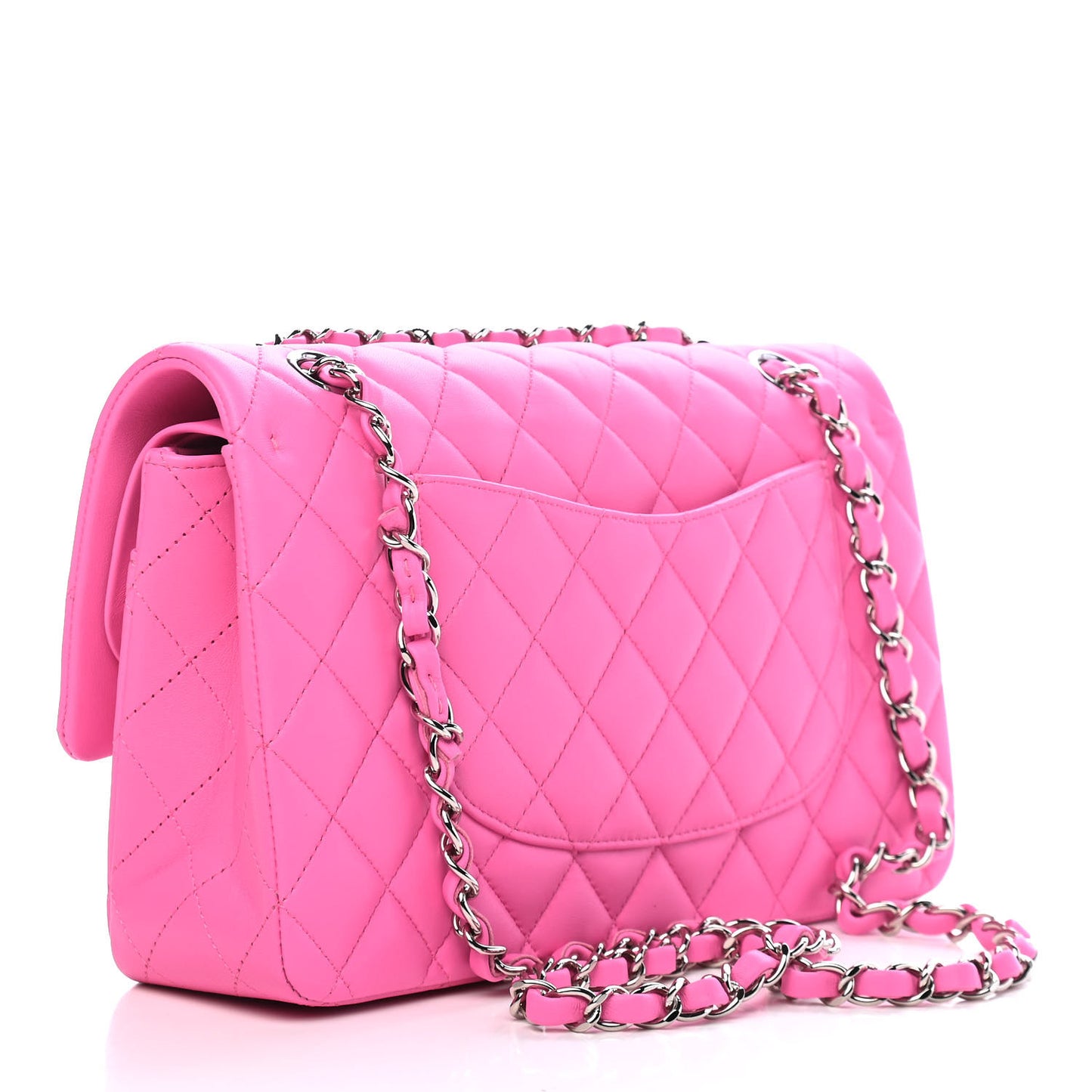 Lambskin Quilted Medium Double Flap Neon Pink