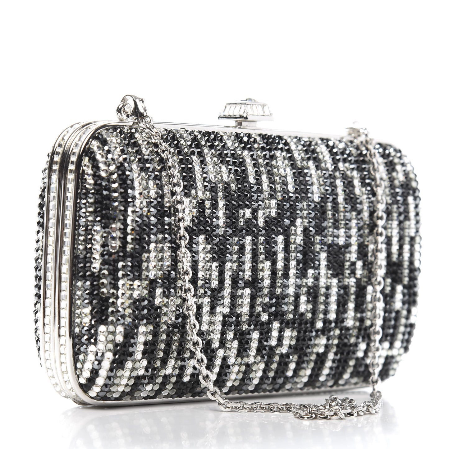 Crystal Minaudiere Clutch Black Silver