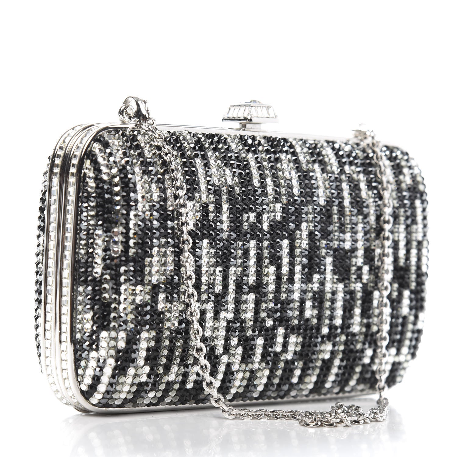 Judith Leiber Crystal Minaudiere Clutch Black Silver 3 of 11