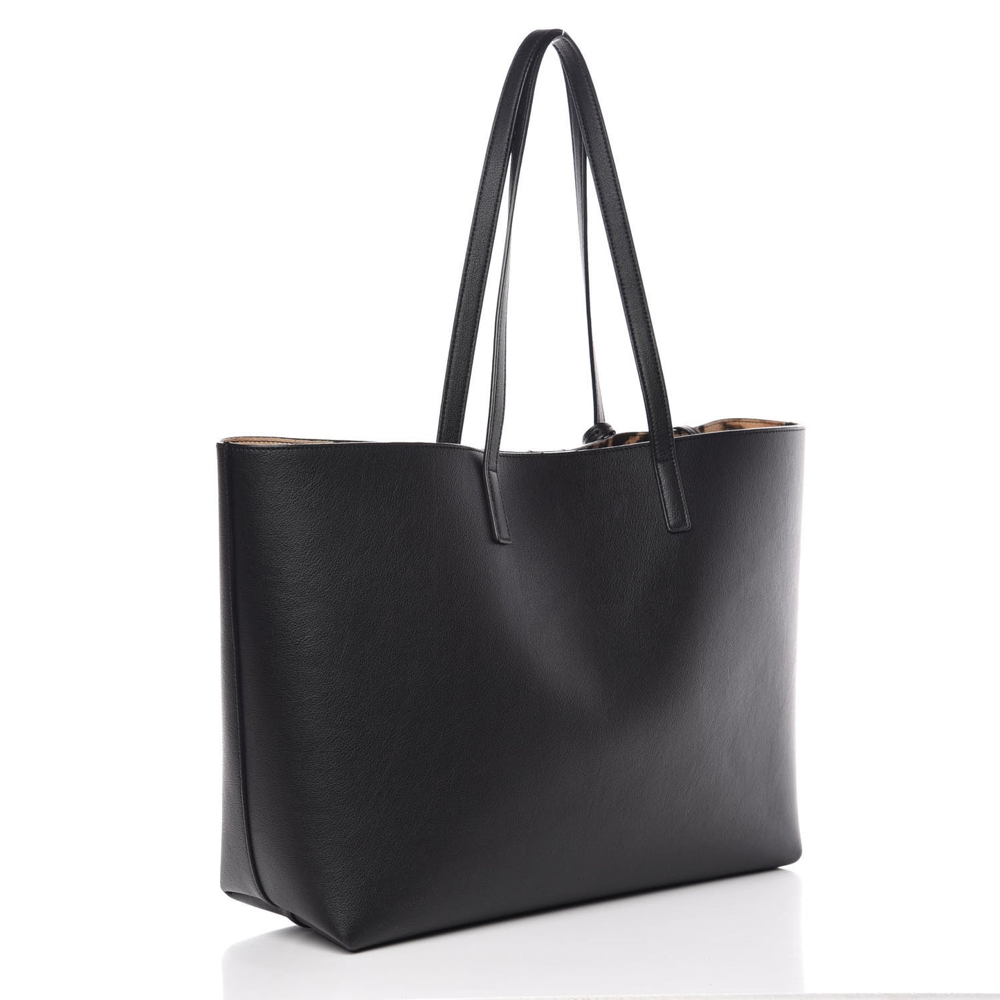 Calfskin Large Leopard Print Shopping Tote Black