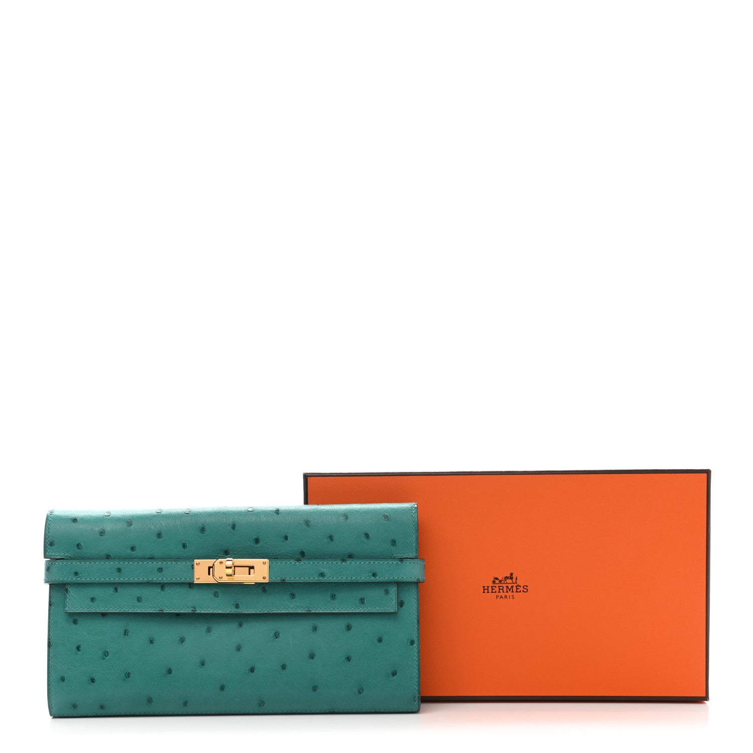 Hermes Ostrich Kelly Longue Wallet Vert Verone 8 of 8