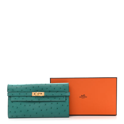 Hermes Ostrich Kelly Longue Wallet Vert Verone 8 of 8