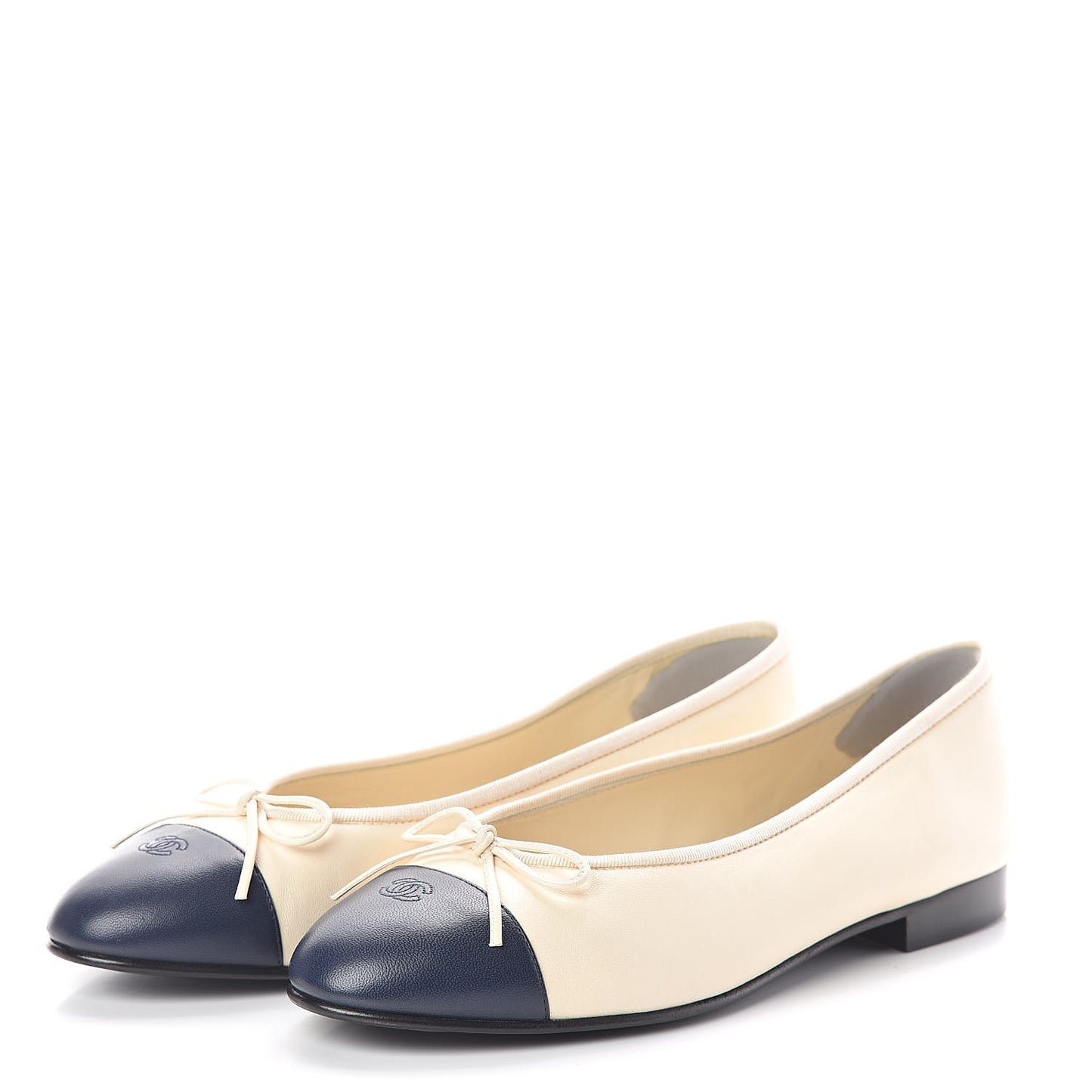 Lambskin Cap Toe Ballerina Flats 39 Ivory Navy